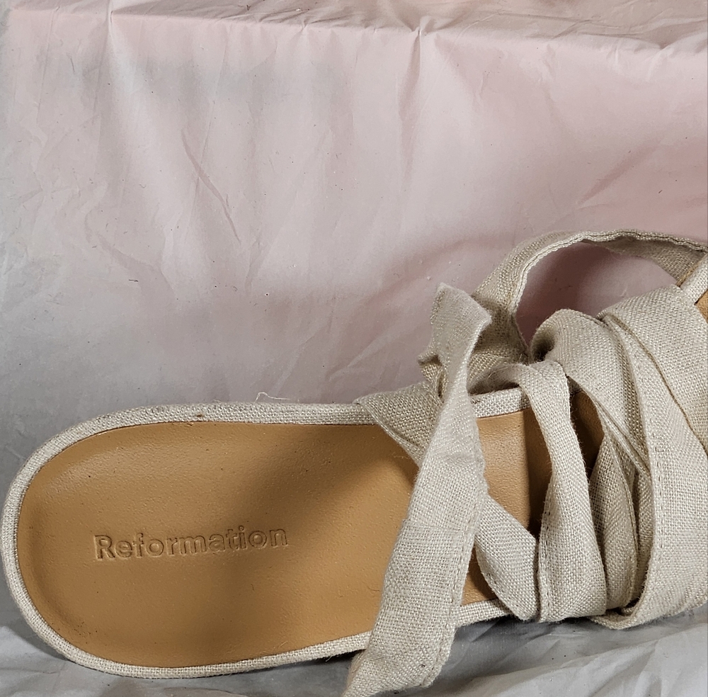 Reformation Cream Wedge Sandals with Knotted Straps - Picture 2 of 5